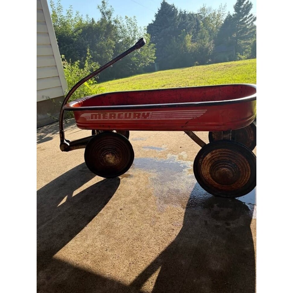 Vintage 1950's Mercury Red Wagon with original white lettering.